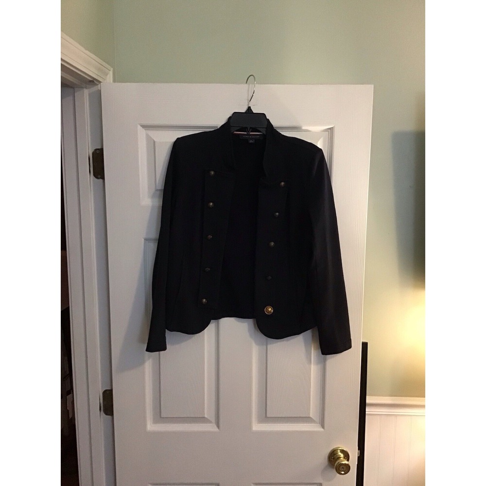 Vintage Tommy Hilfiger Black Open Front Blazer Jacket w Logo Buttons Size M